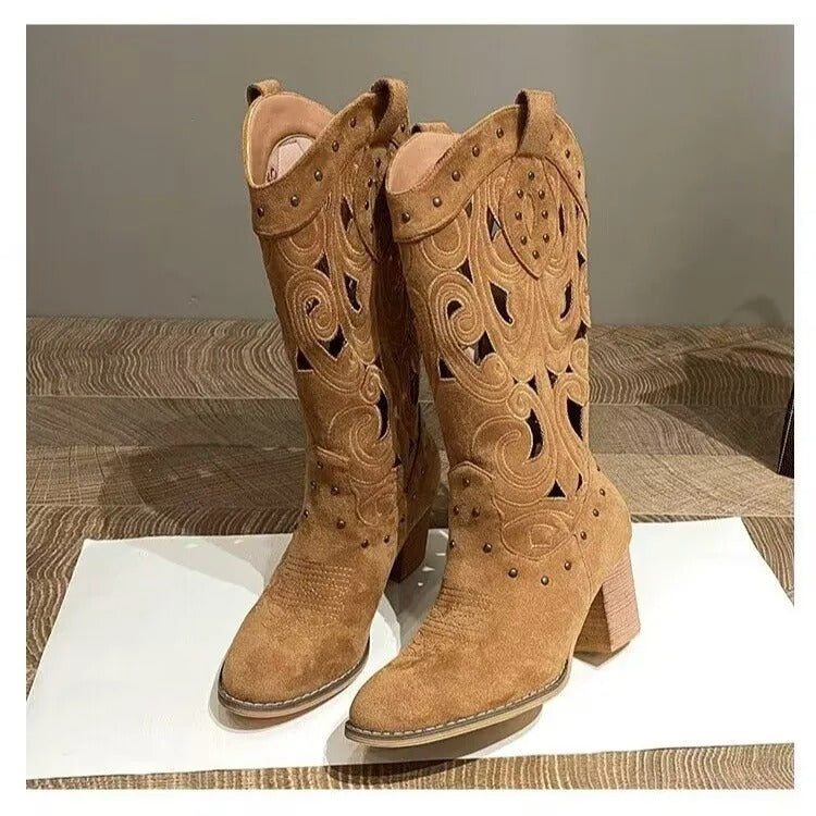 Anne - Cowboyboots i Enfärgat Läder med Tryck